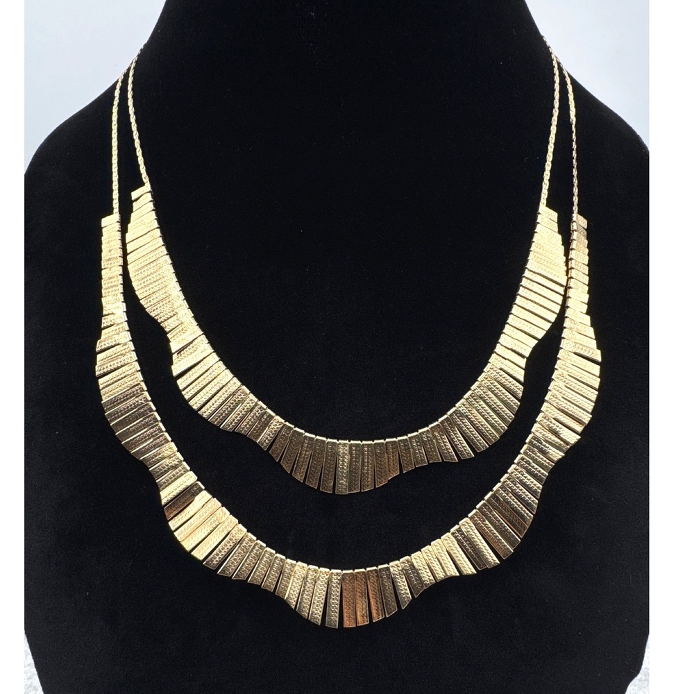 Spring Street Gold Tone Layered Fringe Statement Necklace Egyptian Revival Style